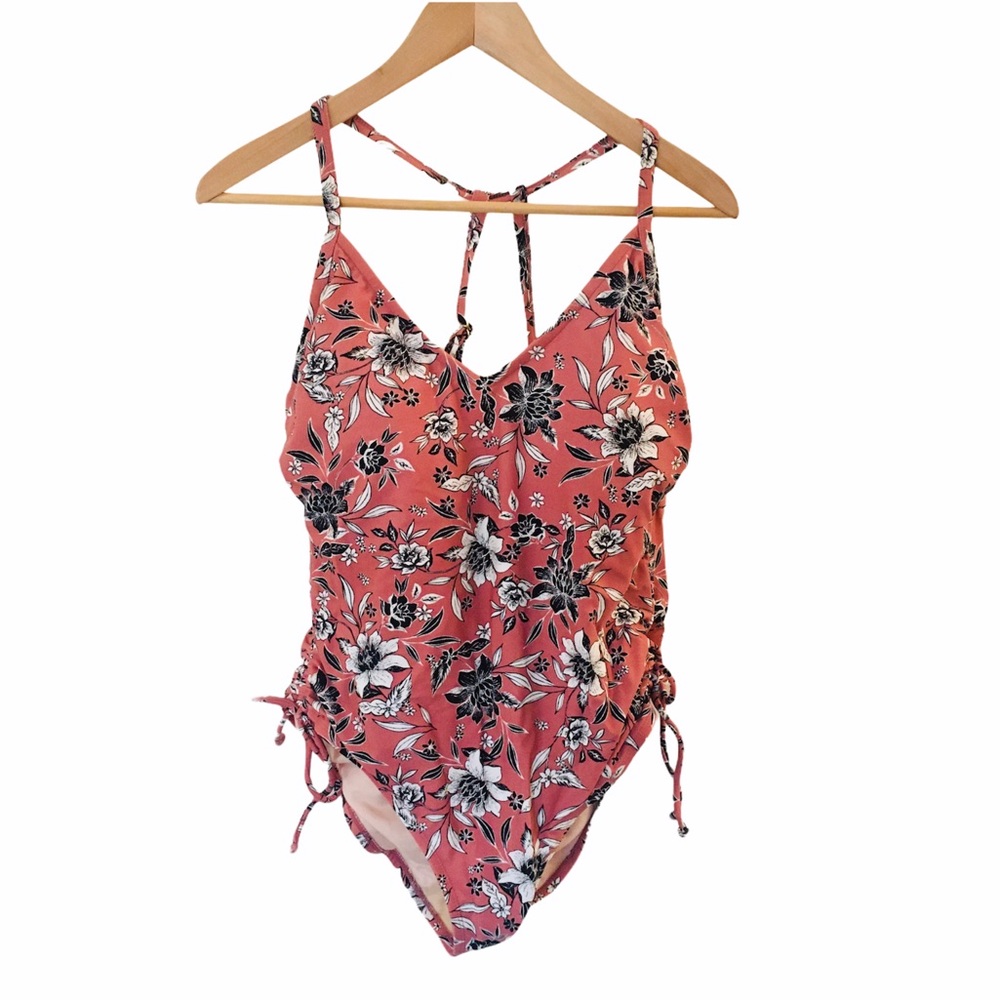 Pink floral one piece swim suit